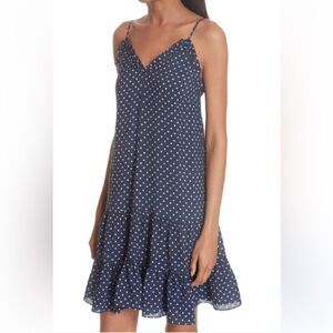 Rebecca Taylor Silk Ikat Dot Ruffle Tank Dress in Navy/Pink SZ 4‎